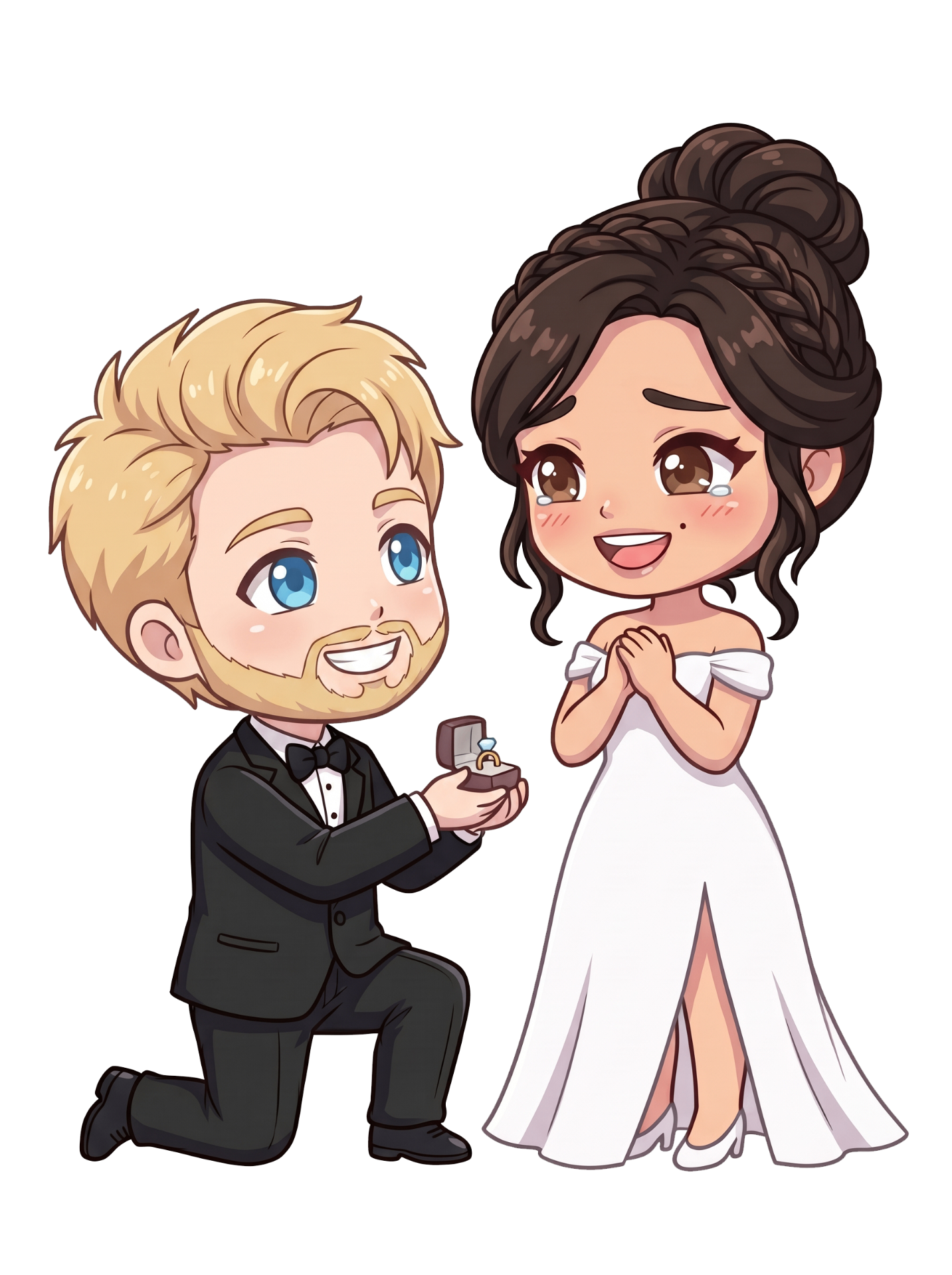 Chibi illustration of Amos proposing to Renee