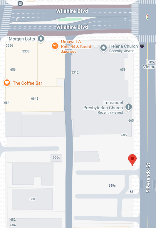 Map showing parking lot at 679 S Berendo Street next to Immanuel Presbyterian Church