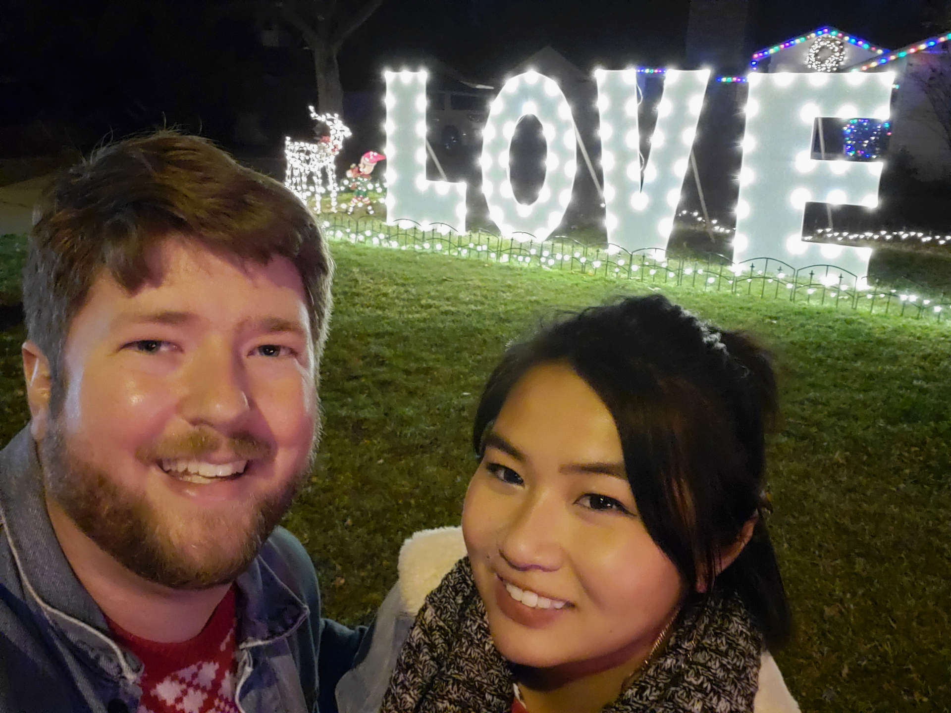 Amos and Renee at the LOVE lights at Christmas